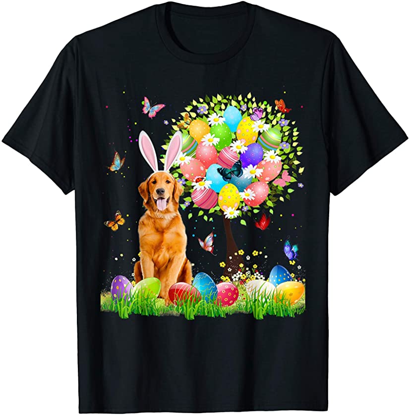 Cute Bunny Golden Retriever Easter Eggs Tree Easter T-Shirt