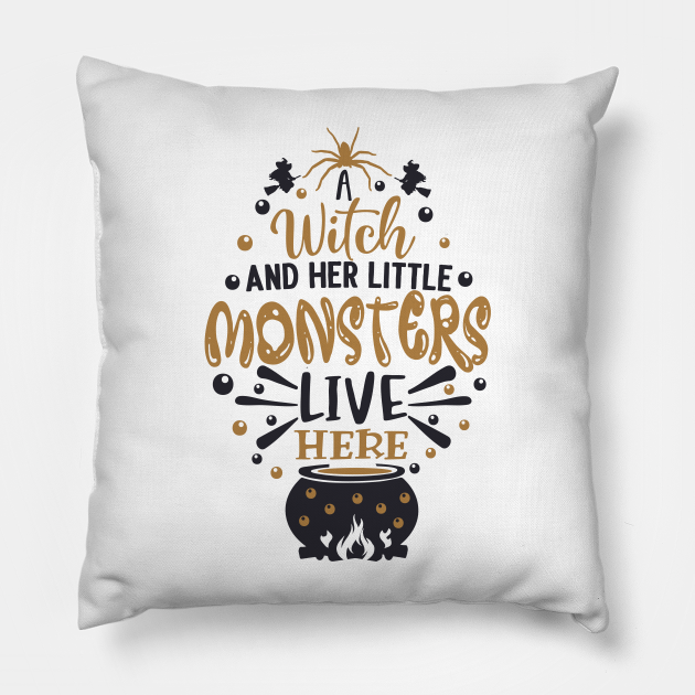 A Witch And Her Little Monster Pillows, Halloween Pillow, Best Pilow, Halloween Decorations, Halloween Decor 1