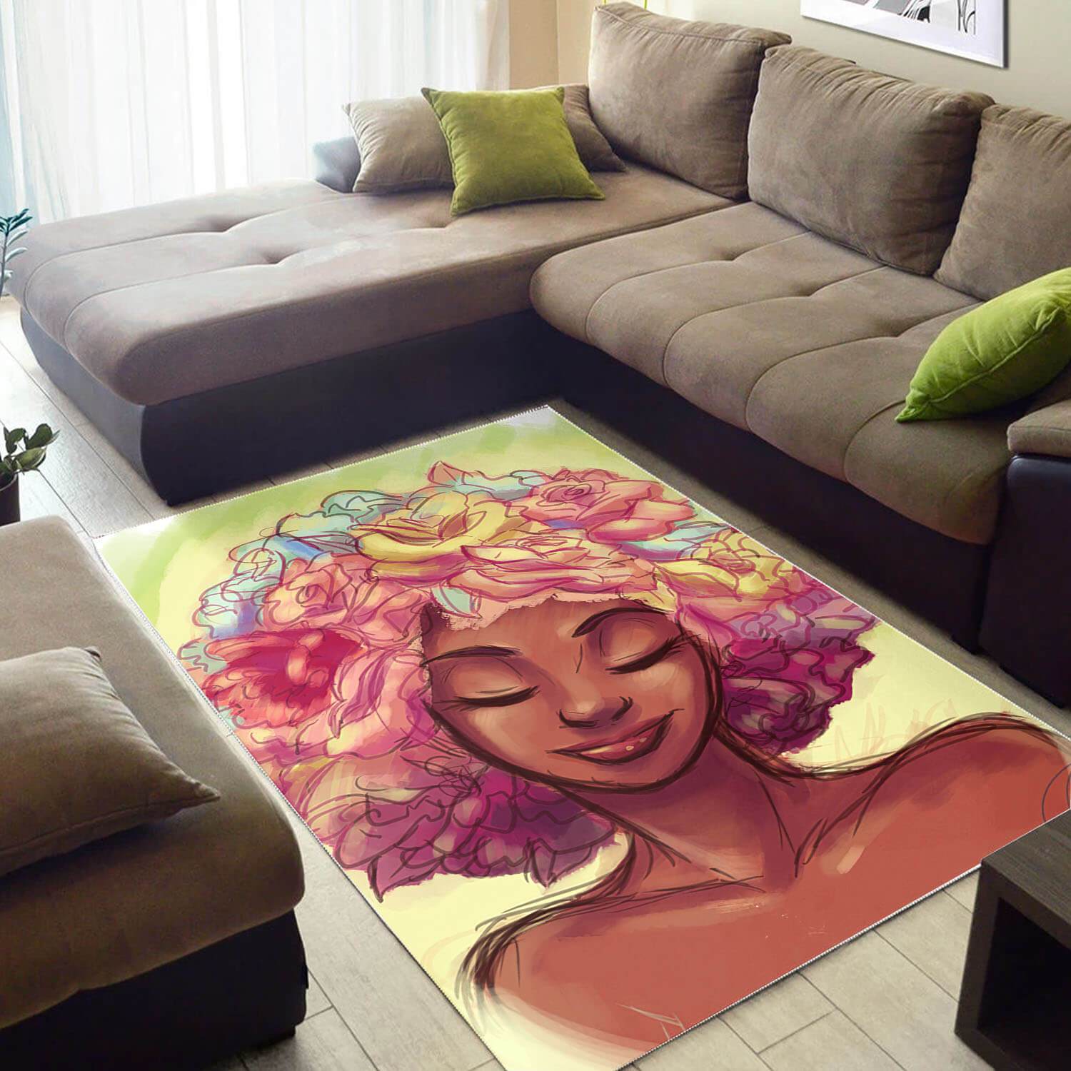 Afrocentric Rugs Beautiful Afro Lady Carpet African Design African Themed Living Room WBG26459