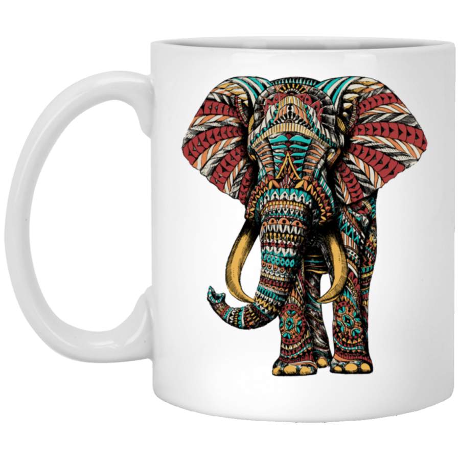 Ornate Elephant (Color Version) Classic White Mug