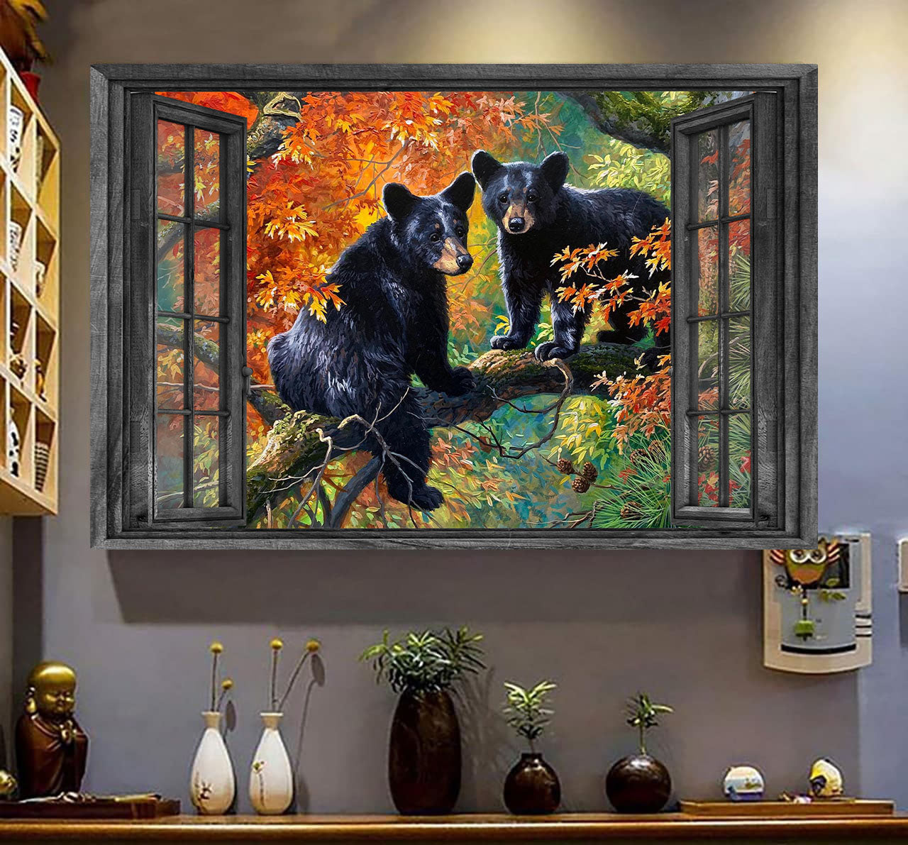 Bear 3D Wall Art Painting Art 3D Wild Animals Lover Bear Auturm Home Decoration Gift Idea Mother Day