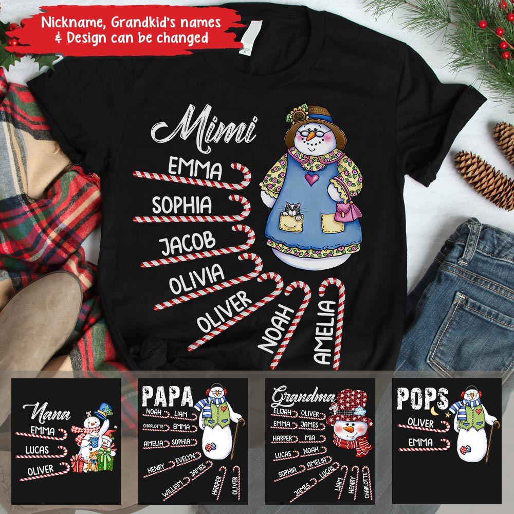 Christmas Snowman Candy Cane Personalized Shirt For Mom Grandma Papa Crx1 Gmam286B