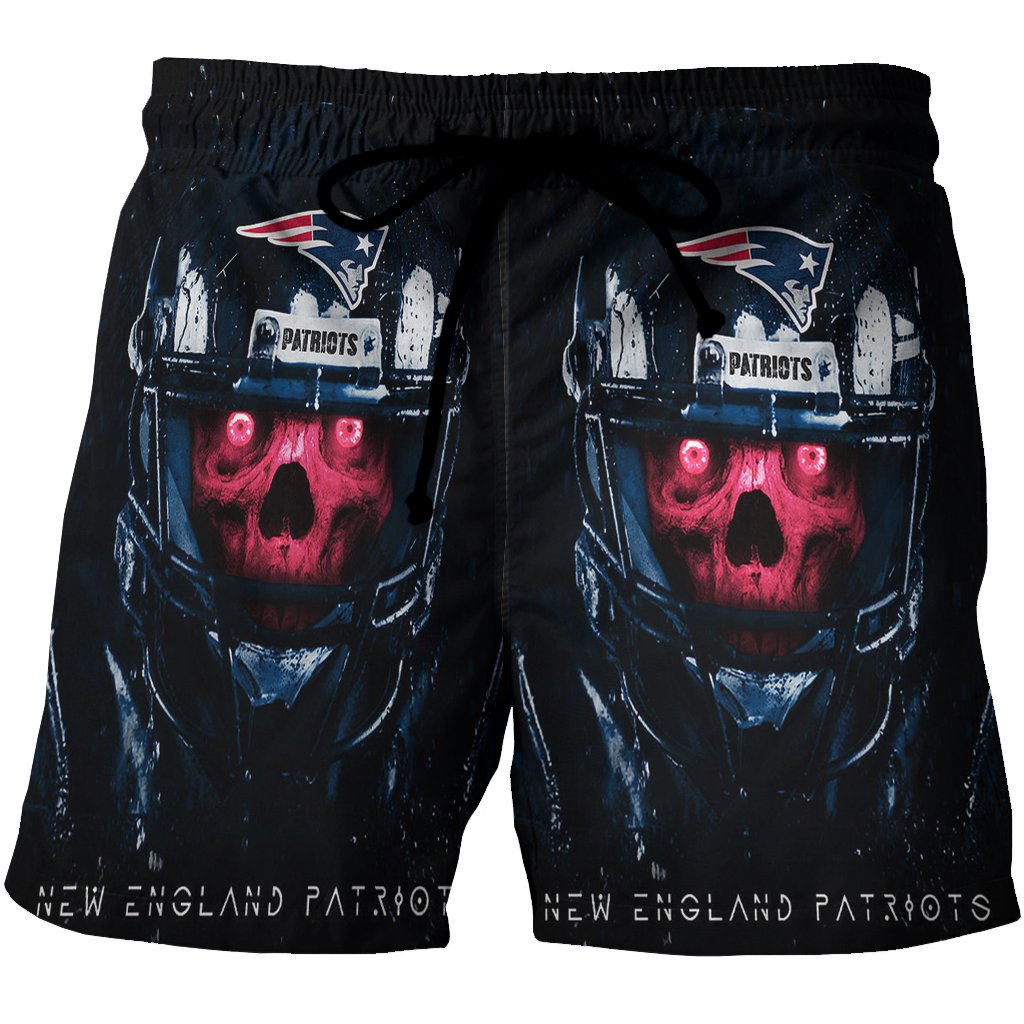 New England Patriots Skull Wearing Helmet 3D All Over Print Summer Beach Hawaiian Short