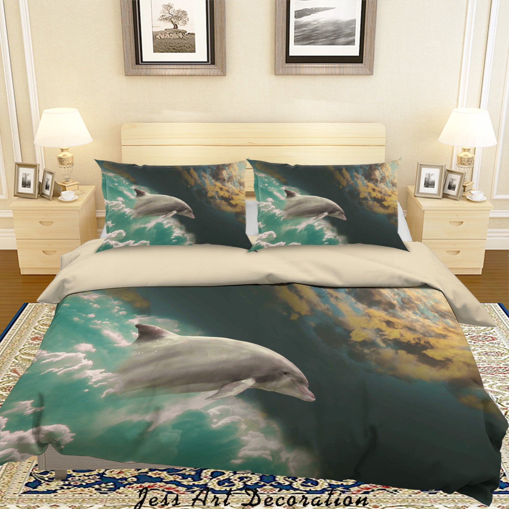 3D Abstract Sky Dolphin Quilt Cover Set Bedding Set Duvet Cover Pillowcases A103 Lqh