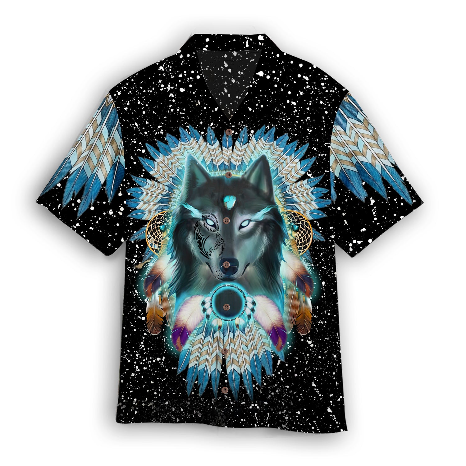 Aborigine Style Black Wolf In Galaxy Hawaiian Shirt  | For Men & Women |  Wt5700