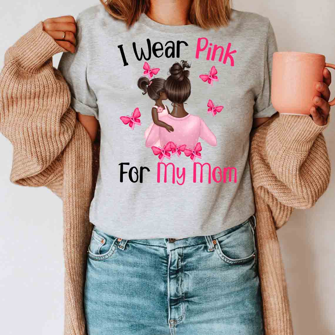Black Mom And Daughter Shirt – Breast Cancer Awareness T-Shirt Christmas Gifts For Mom Daughter Friends Hoodies Sweater Pink