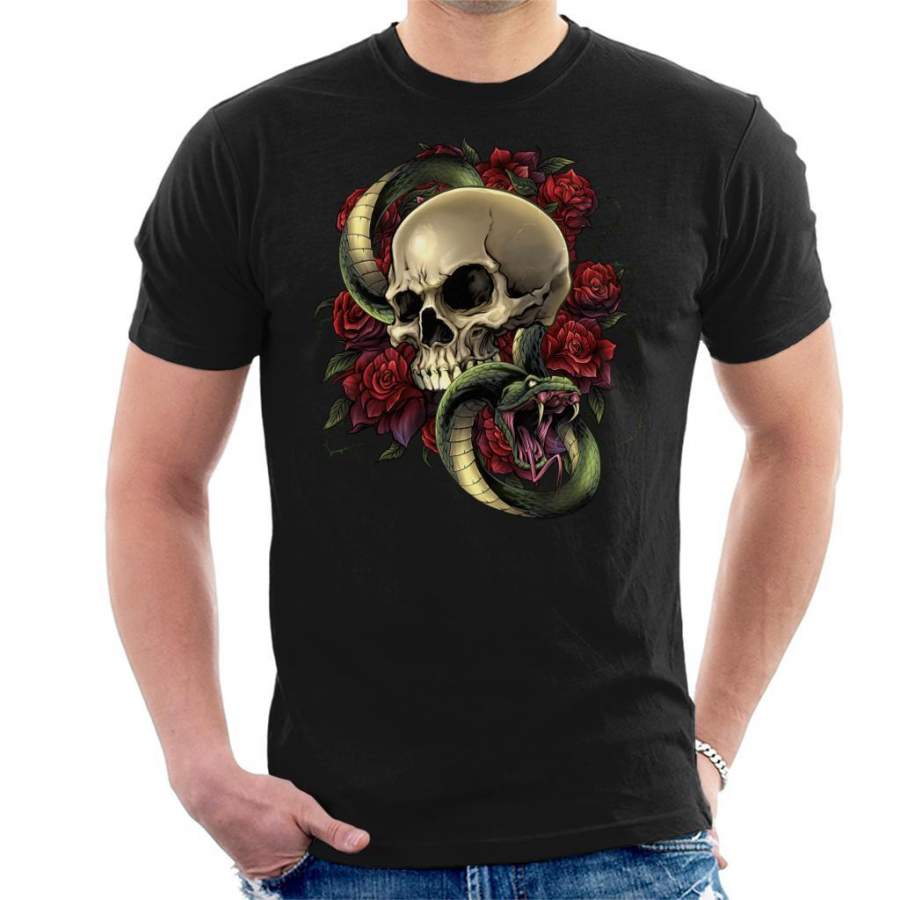 Snake Skull And Roses Men’s T-Shirt