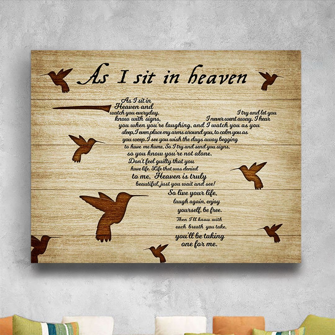 As I Sit In Heaven Typography Hummingbird Shape Horizontal Canvas Wall Art Home Decor