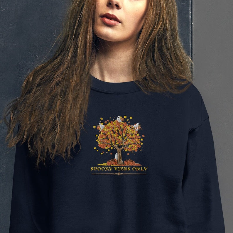 Autumn Ghost Halloween Embroidered Sweatshirt 2D Crewneck Sweatshirt All Over Print Sweatshirt For Women Sweatshirt For Men Sws3752