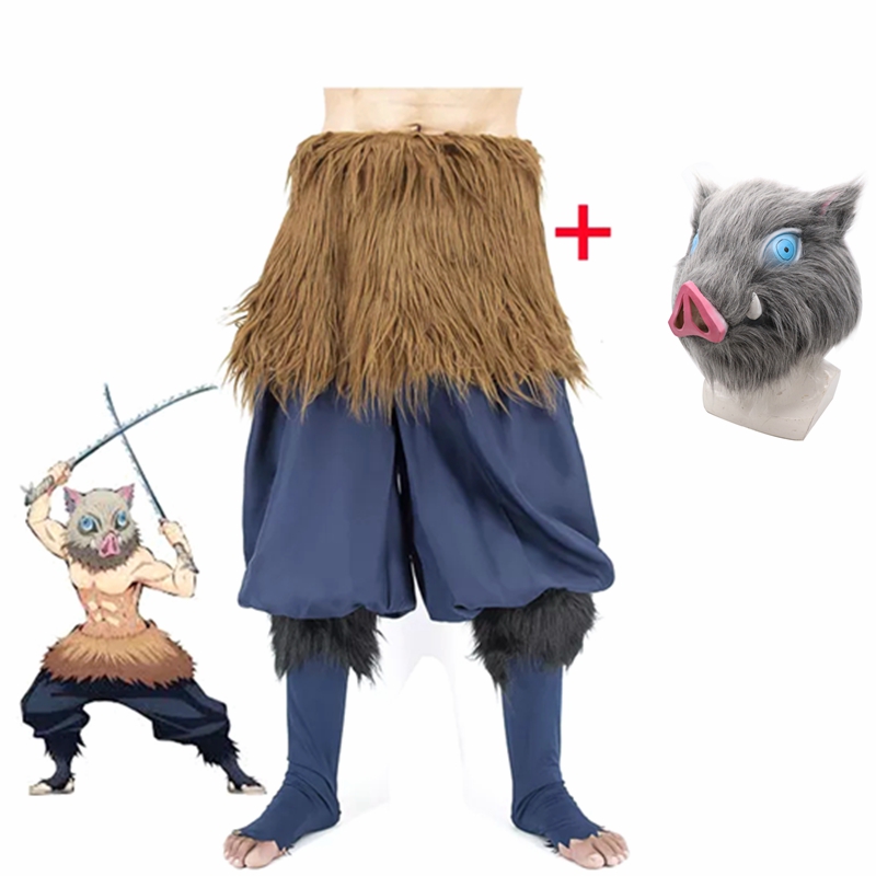 Anime Demon Slayer Kimetsu no Yaiba Hashibira Inosuke Cosplay Costume Pig Mask Pants Outfit Set Halloween Carnival Clothes alx