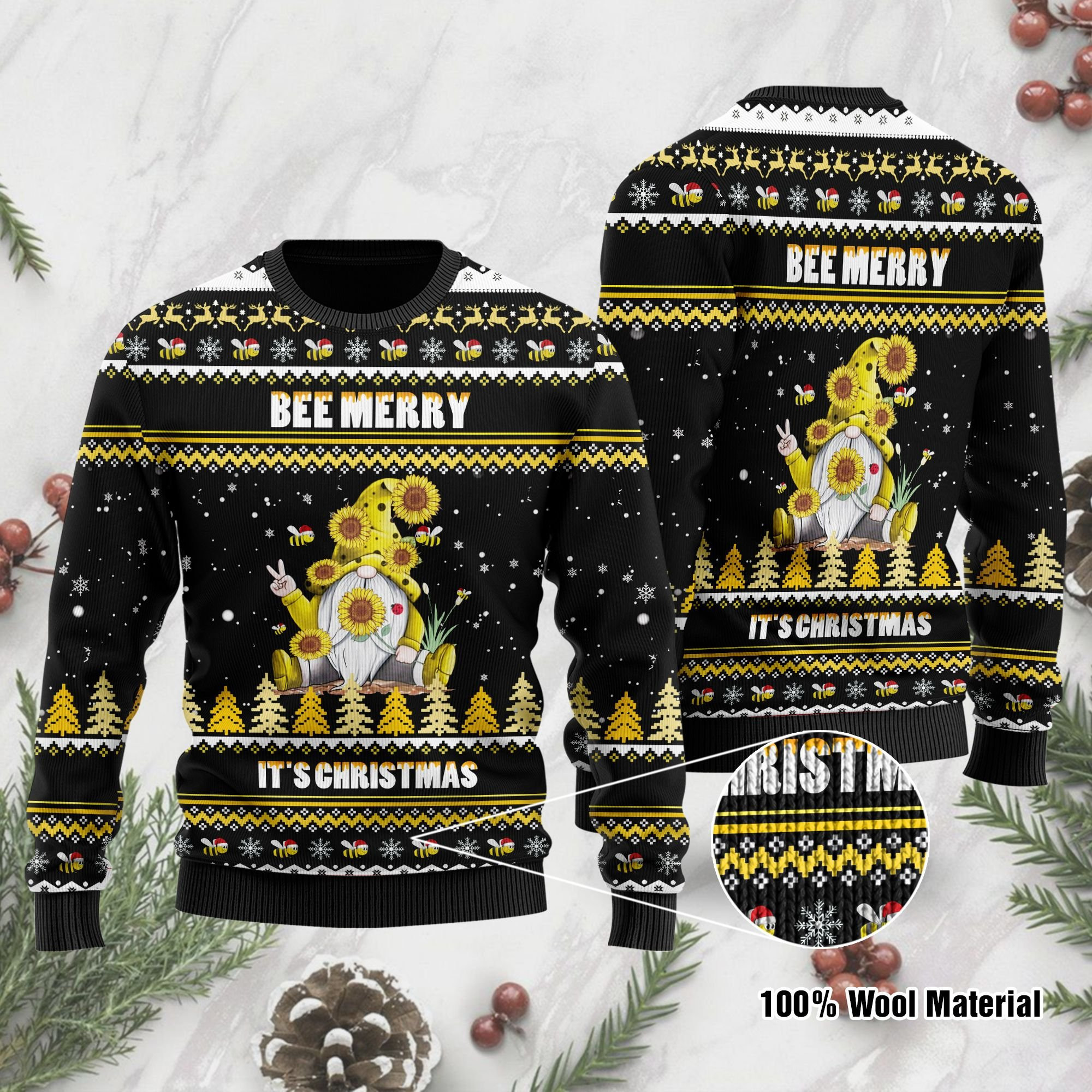 Save The Bee Merry It’S Christmas Gnome Unisex Ugly Sweater #Vi