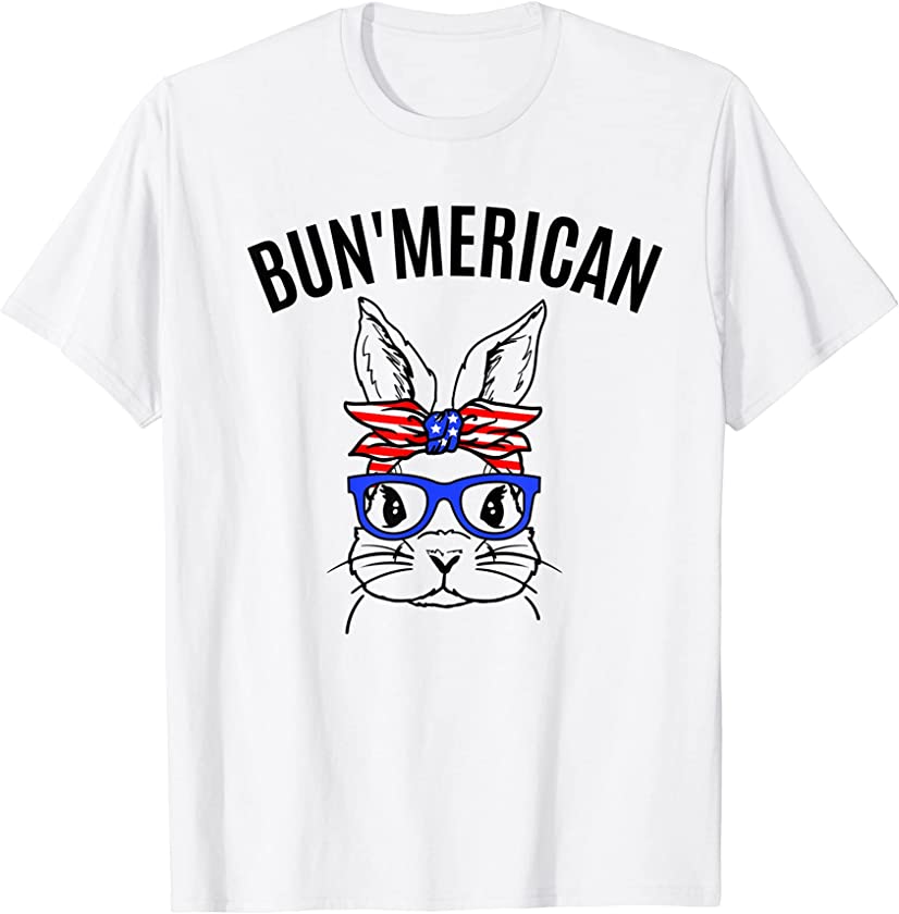 Patriotic Bunny Rabbit Red White Blue July 4th Memorial Day T-Shirt