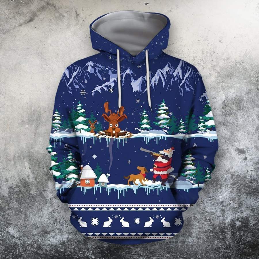 3D All Over Print Blue Rabbit Hunting Hoodie