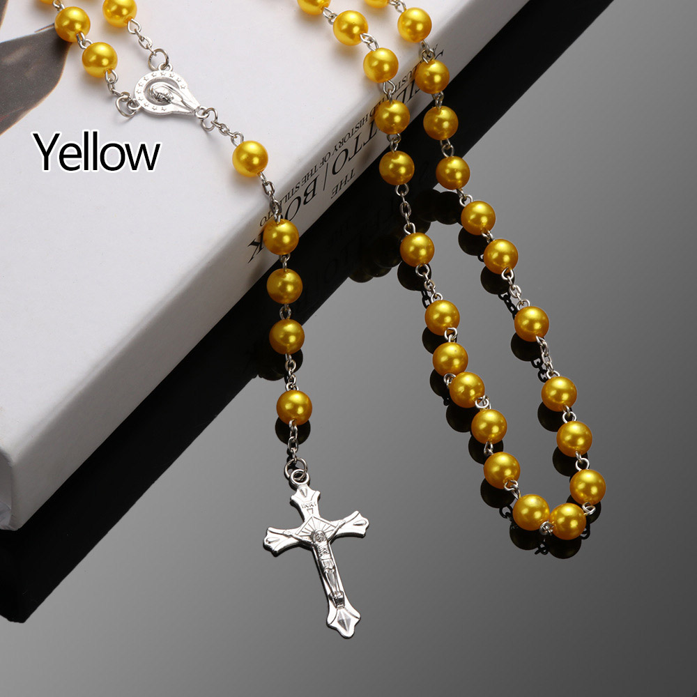 Vintage Rosary Beads Cross Necklace Fashion Crystal Bead Catholic Necklace Religious Virgin Mary Pendant Necklace Jewelry Gift alx