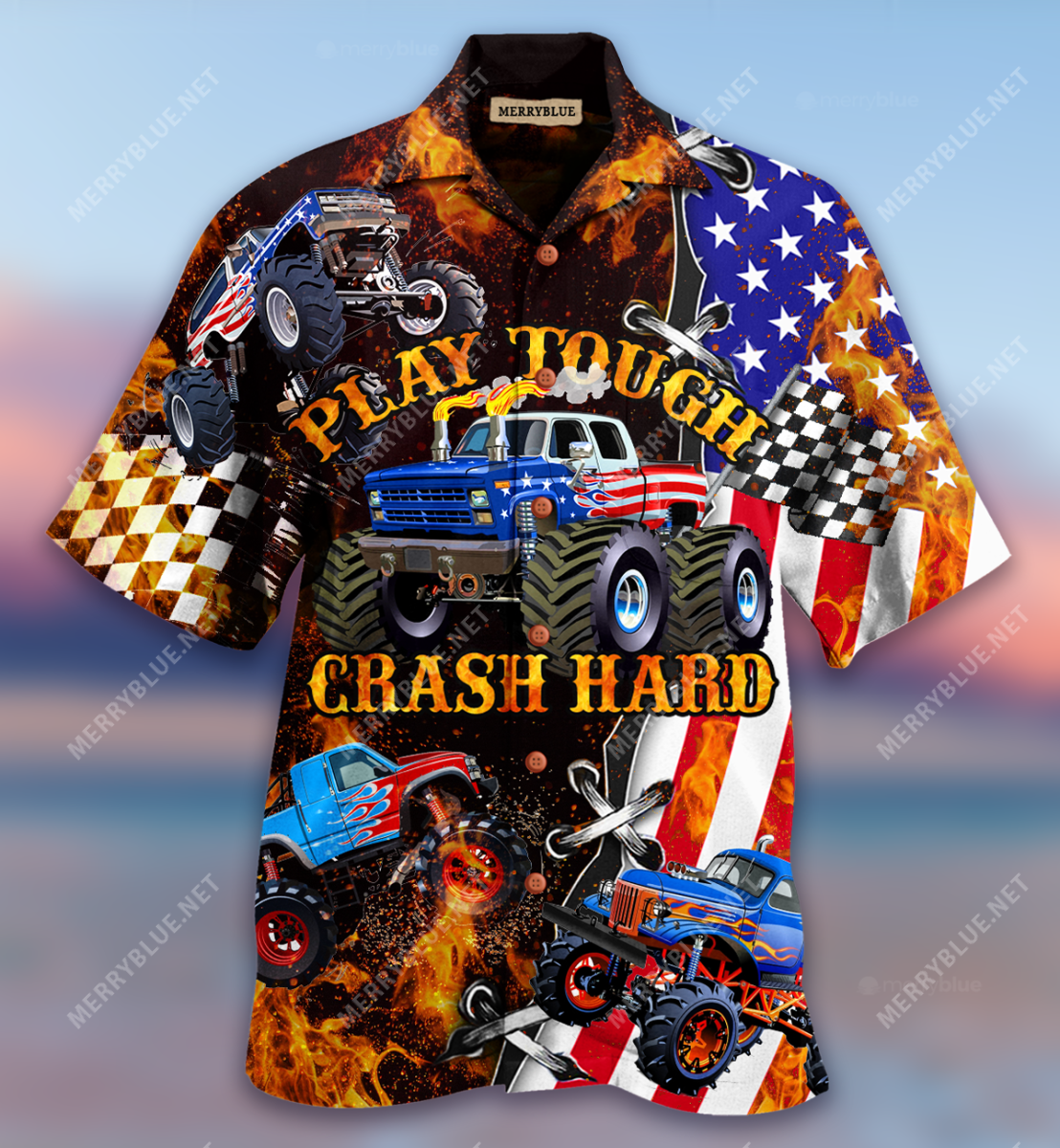 Monster Truck Play Tough Crash Hard Unisex Hawaii Shirt Ha100542