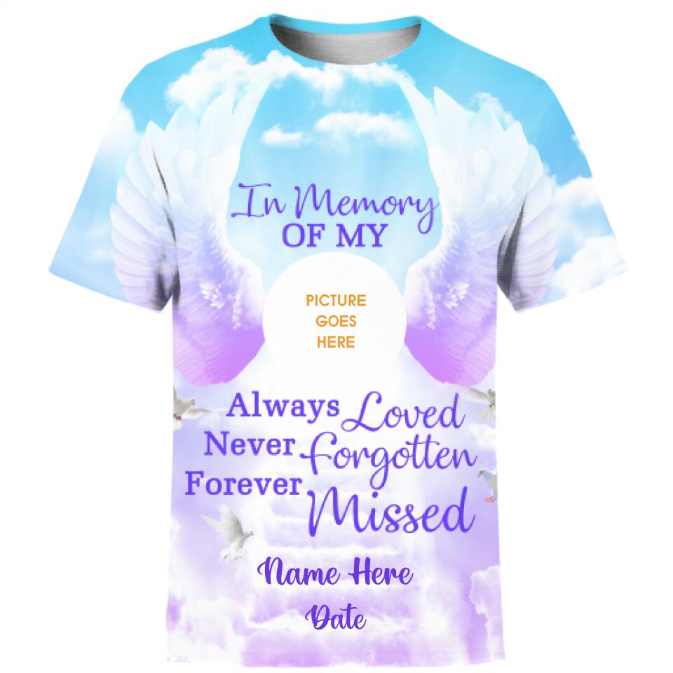 Personalized Memorial Shirt Always Loved Never Forgotten In Loving Memory For Mom, Dad , Grandpa, Son, Daughter Custom Memorial Gift M143