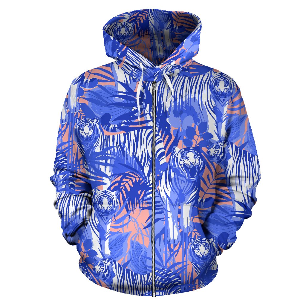 White Bengal Tigers Pattern Zip Up Hoodie