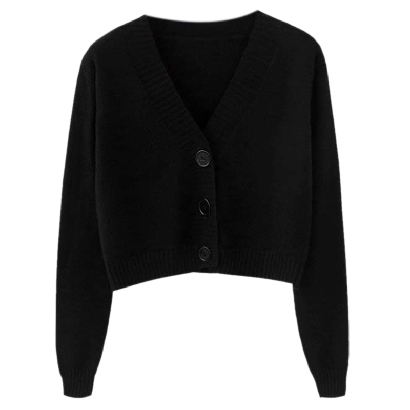 Women Autumn Long Sleeve Sweater Cardigan Sexy V-Neck Button Down Cropped Jacket Sweet Solid Candy Color Loose Knitted Outwear C alx