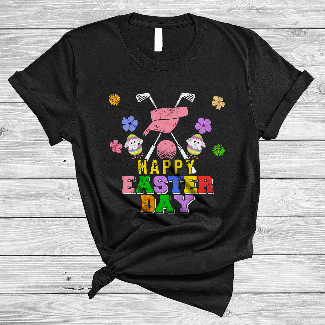 Vintage Happy Easter Day Cute Floral Easter Golf Player Bunny Egg Hunt Lover Gifts T-Shirt