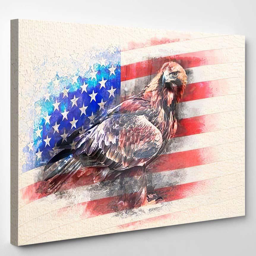 Stylized By Watercolor Sketch Painting On – Eagle Animals Canvas Print