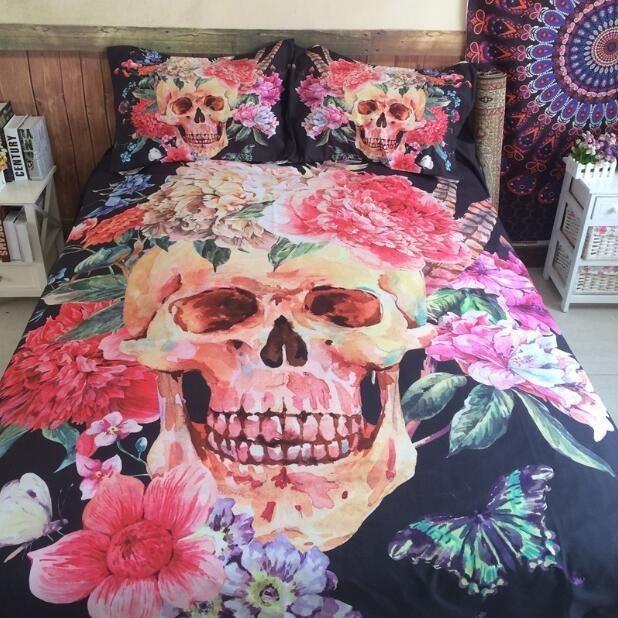 3D Sugar Flower Skull Bedding Set