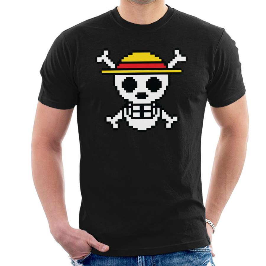 Straw Hat Skull And Cross Bones Pixel One Piece Men’s T-shirt