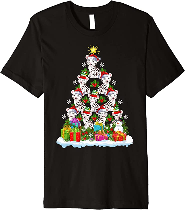 White Tiger Xmas Tree Lighting Santa White Tiger Christmas Premium T-Shirt