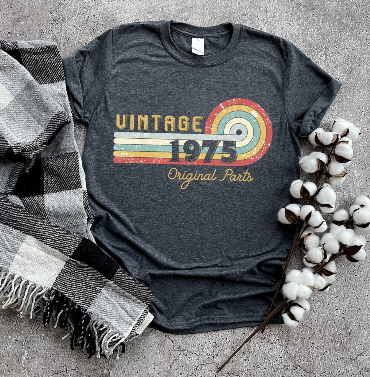 46th Birthday Gift for Man Woman, Vintage 1975 Original Parts T-shirt, 46 Years Old T-shirt, 46th Birthday T-shirt