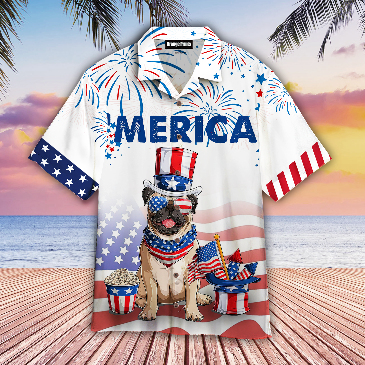 Bulldog American Flag Of July Firework Aloha Hawaii Shirts For Men Women Ha86681