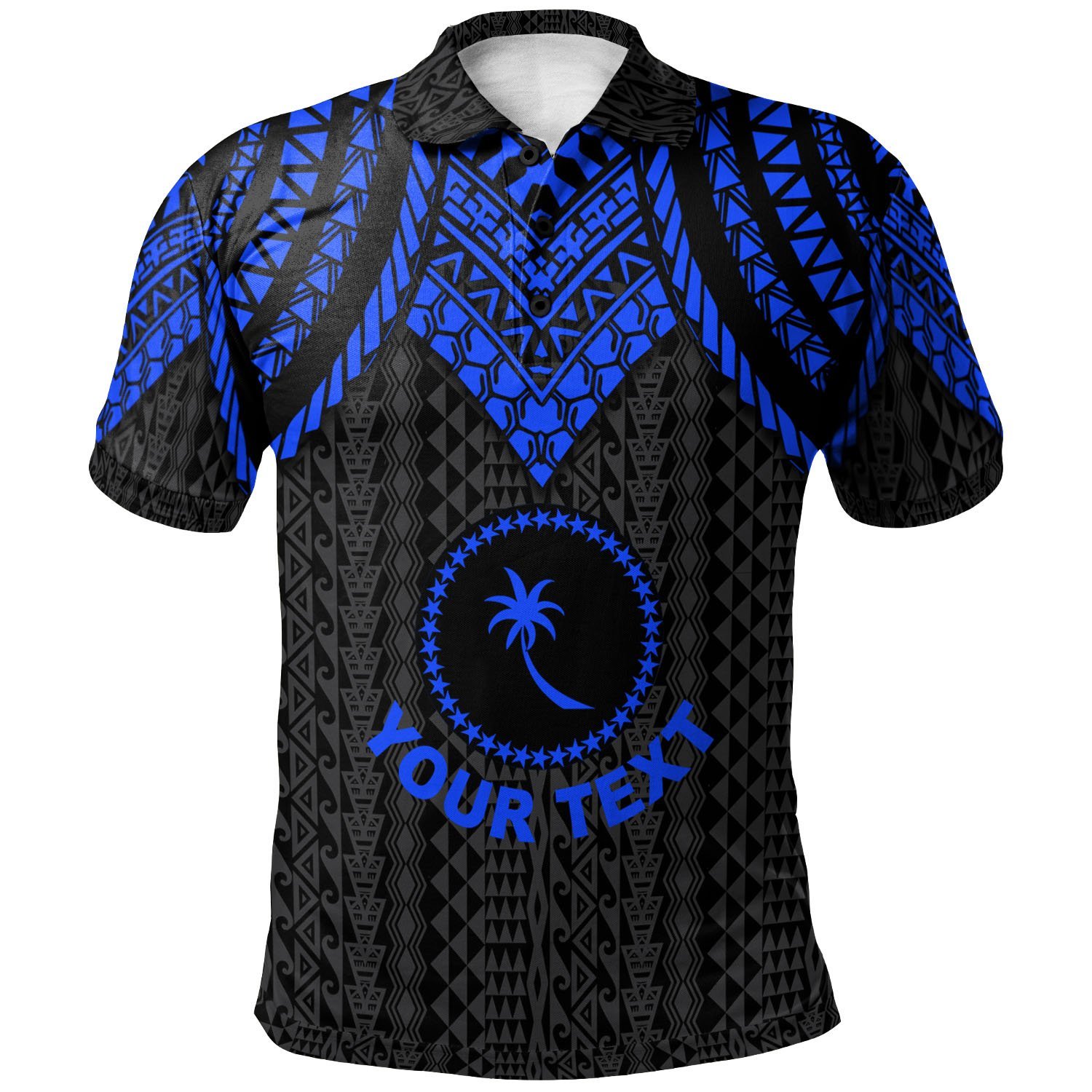 Chuuk Custom Personalised Polo Shirt – Polynesian Armor Style Blue – BN39