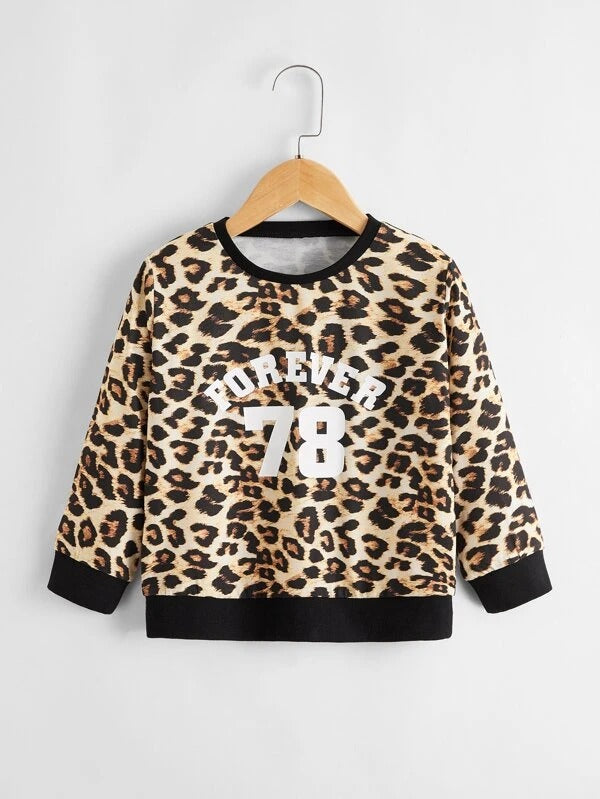 Toddler Girls Leopard Print Letter Graphic Sweatshirt