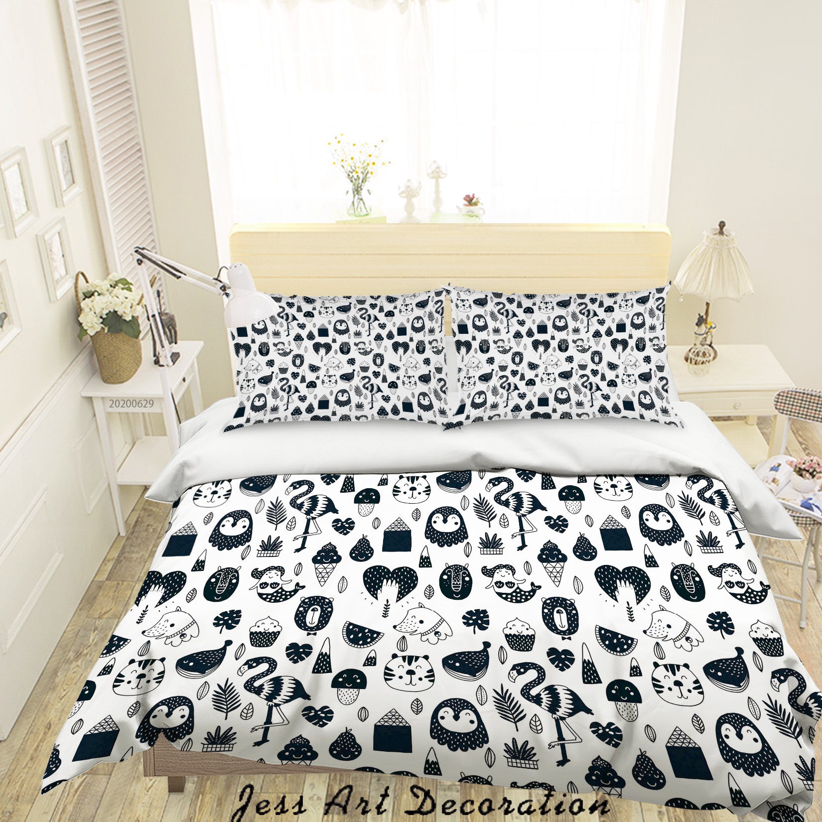 3D White Black Cartoon Animal Quilt Cover Set Bedding Set Duvet Cover Pillowcases Sf89