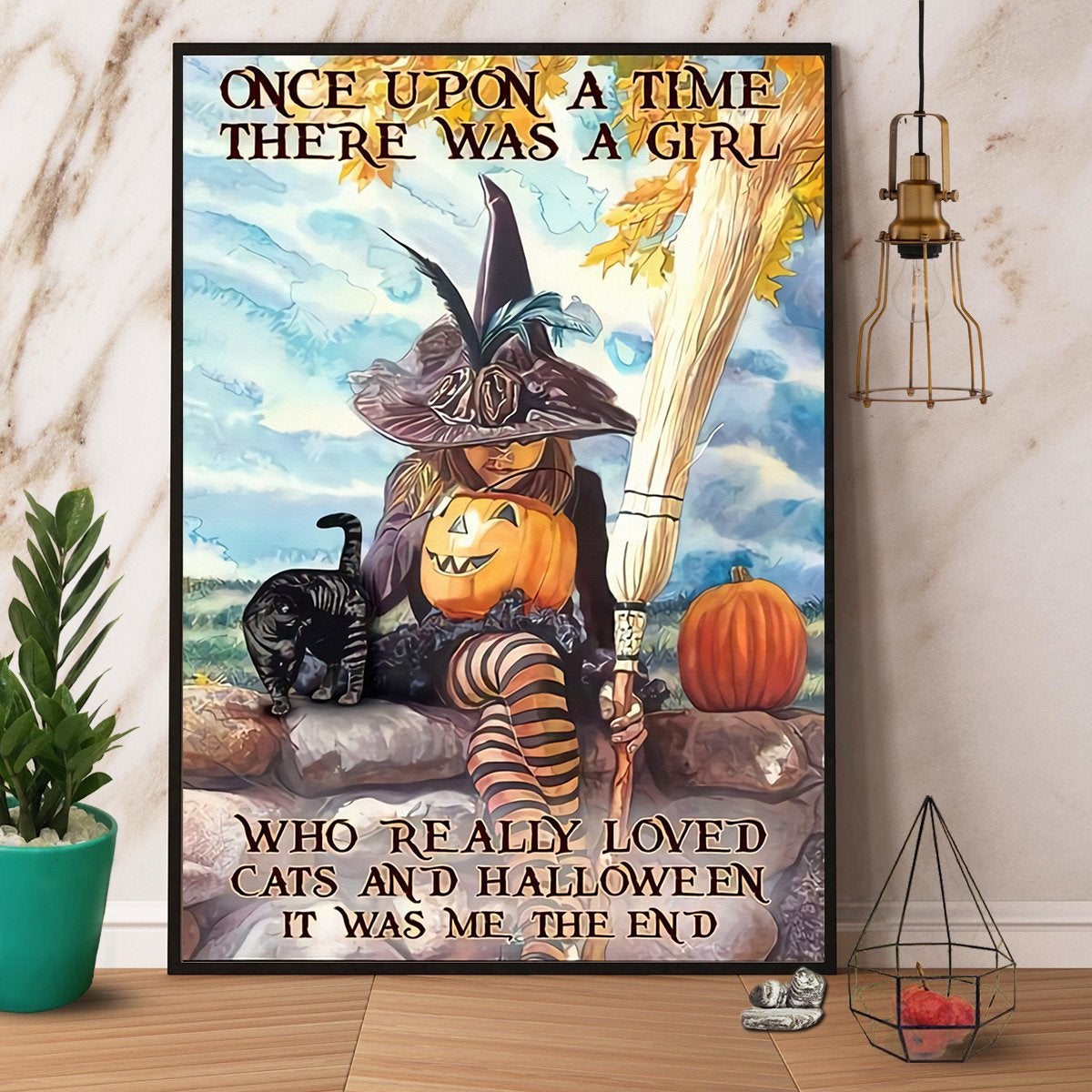 Witch There Was A Girl Loved Cats And Halloween Canvas And Poster, Canvas Prints, My Poster Wall, Canvas Wall Art, Wall Decor Visual Art, Halloween Gift, Happy Halloween