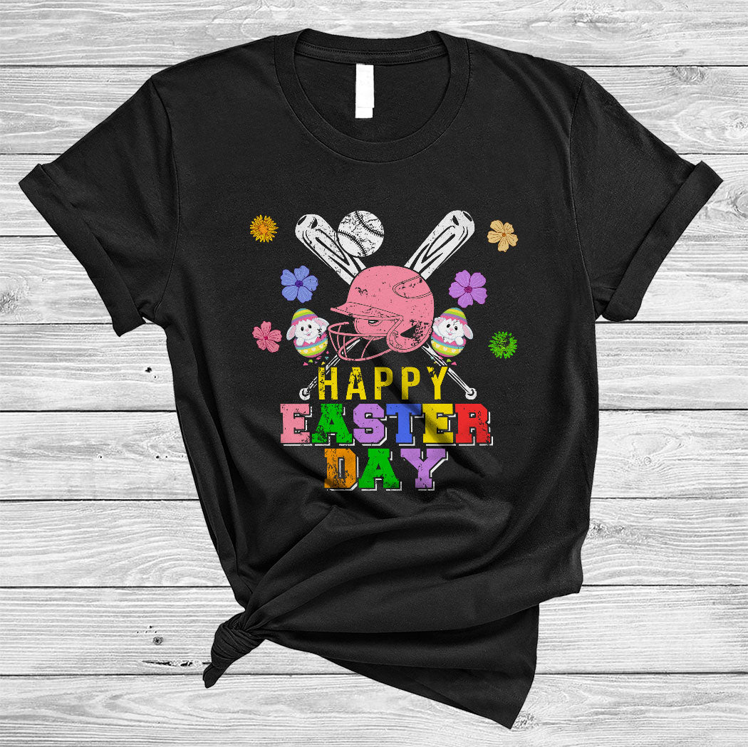 Vintage Happy Easter Day Cute Floral Easter Baseball Player Bunny Egg Hunt Lover Gifts T-Shirt