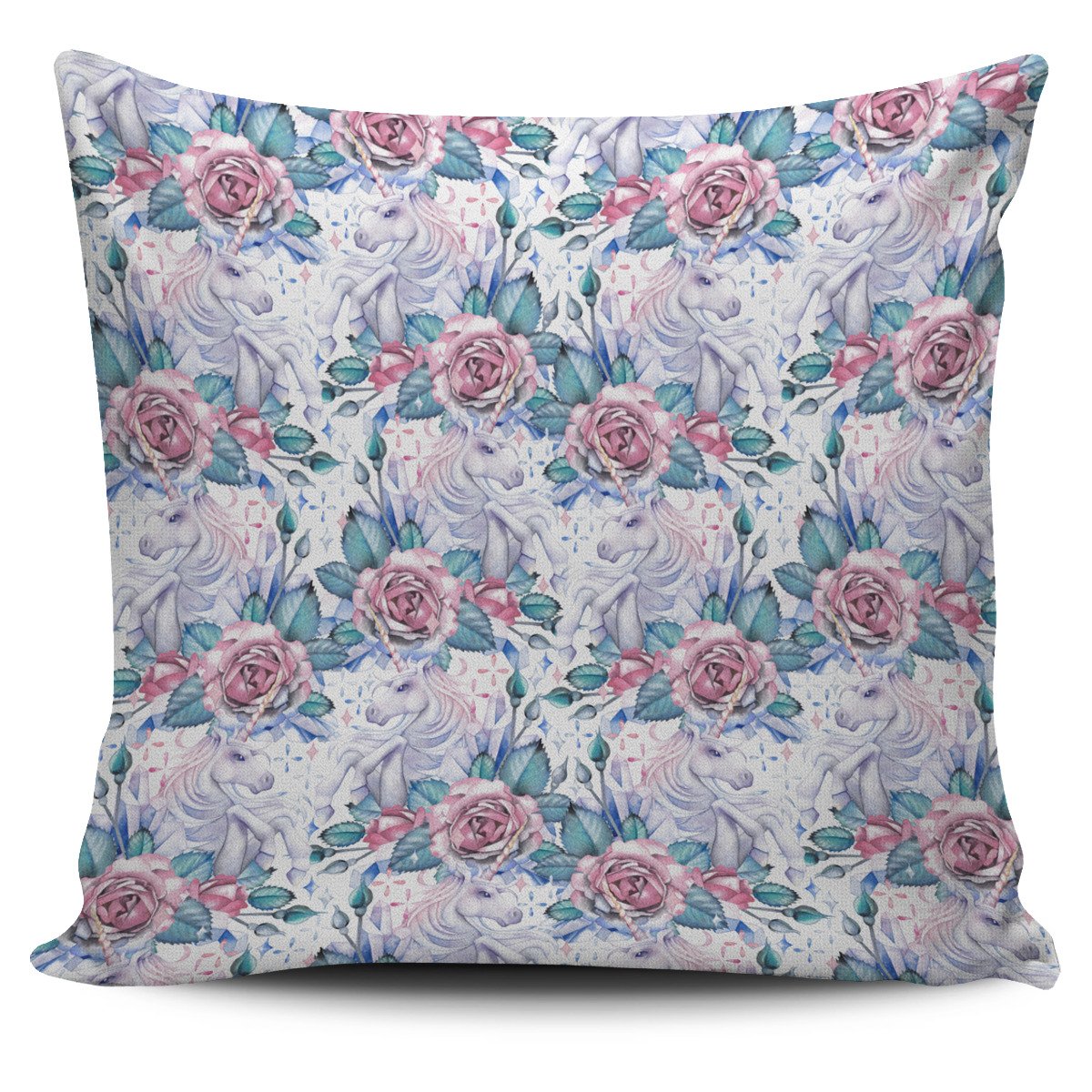 White Fairy Rose Unicorn Pattern Print Pillow Cover