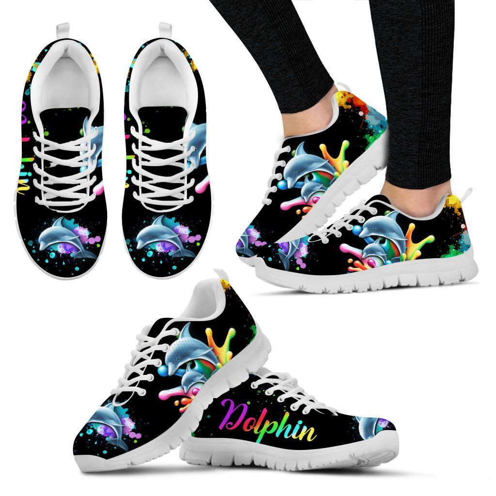 Dolphin Splash Oil Painting Sneakers Shoes