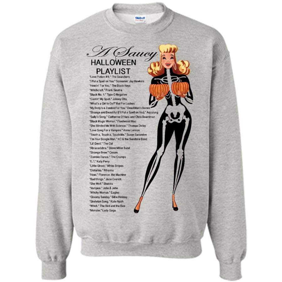 A Saucy Halloween Playlist, Halloween Love Songs – Gildan Crewneck Sweatshirt