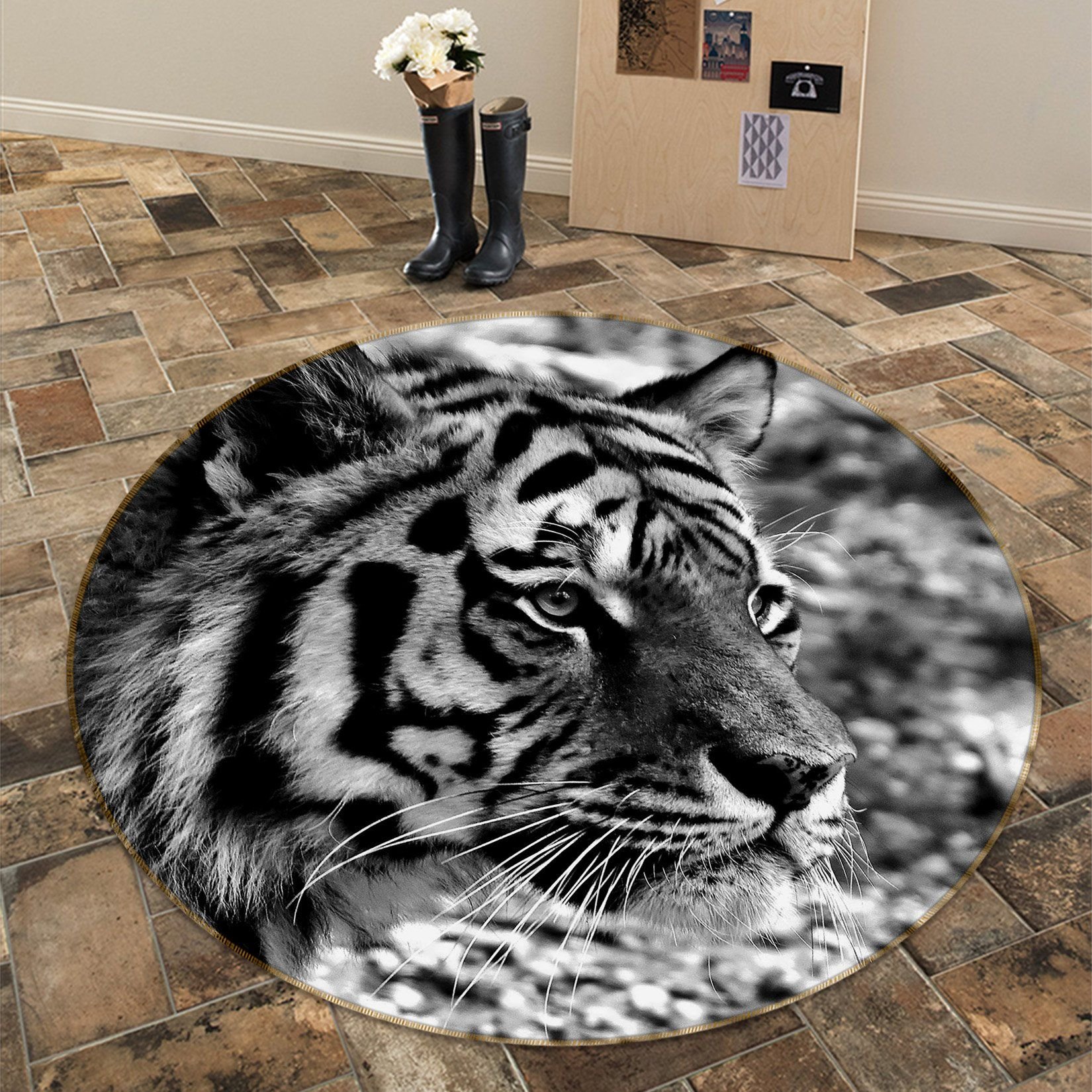 3d Sadness Tiger Portrait Round Rug Home Decor