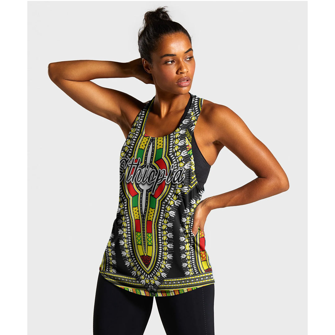 Ethiopia Women Racerback Tanks Dashiki Black Style Lt6