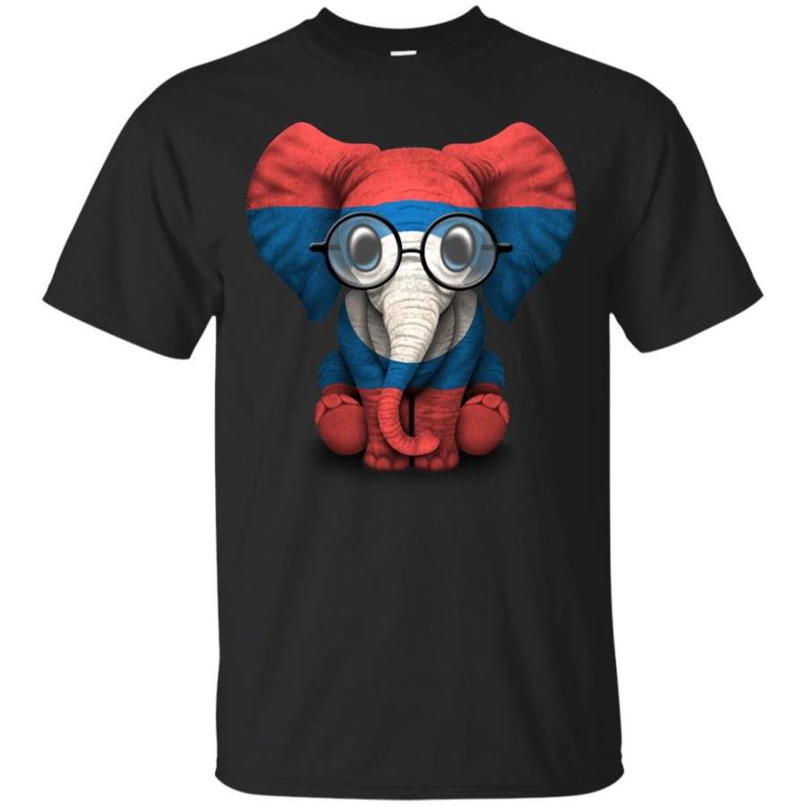 LAOS – Baby Elephant with Glasses and Laotian Flag T Shirt & Hoodie