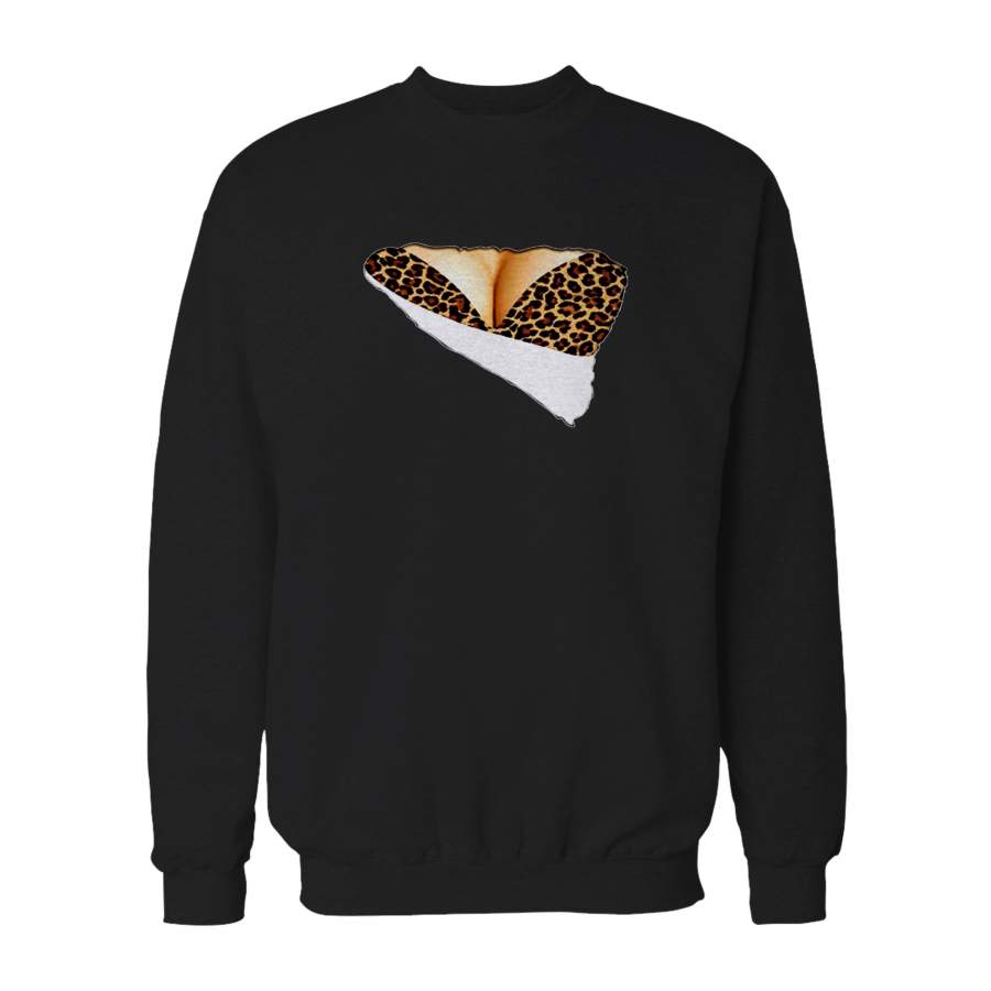 3d Funny Fake Naked Big Chest Bra Leopard Boob Cheetah Sweatshirt