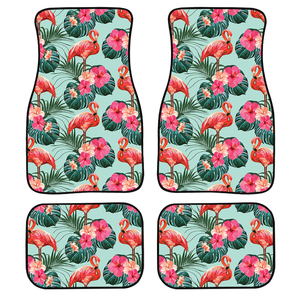 Tropical Floral Flamingo Pattern Print Front And Back Car Floor Mats, Front Car Mat