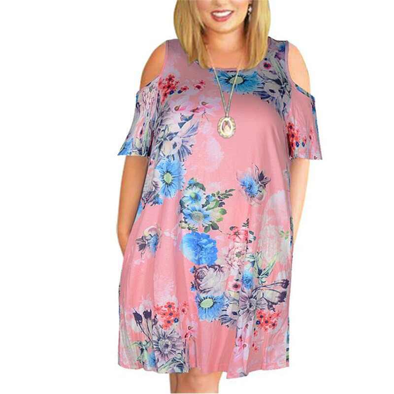 6XL 7XL 8XL 9XL Plus Size Women Dresses Summer Short Sleeve Flower Print Dress Casual Off Shoulder Pockets Loose Oversized Dress alx