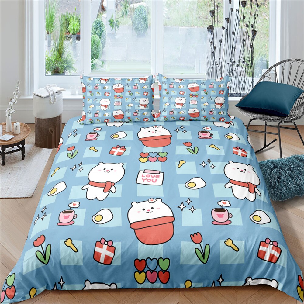 Cartoon Cute Dog Rabbit Bedding Set Children Boys And Girls Bedroom Decoration Down Bed Cover Pillowcase 2-3 Pieces Home Textile Duvet Covers