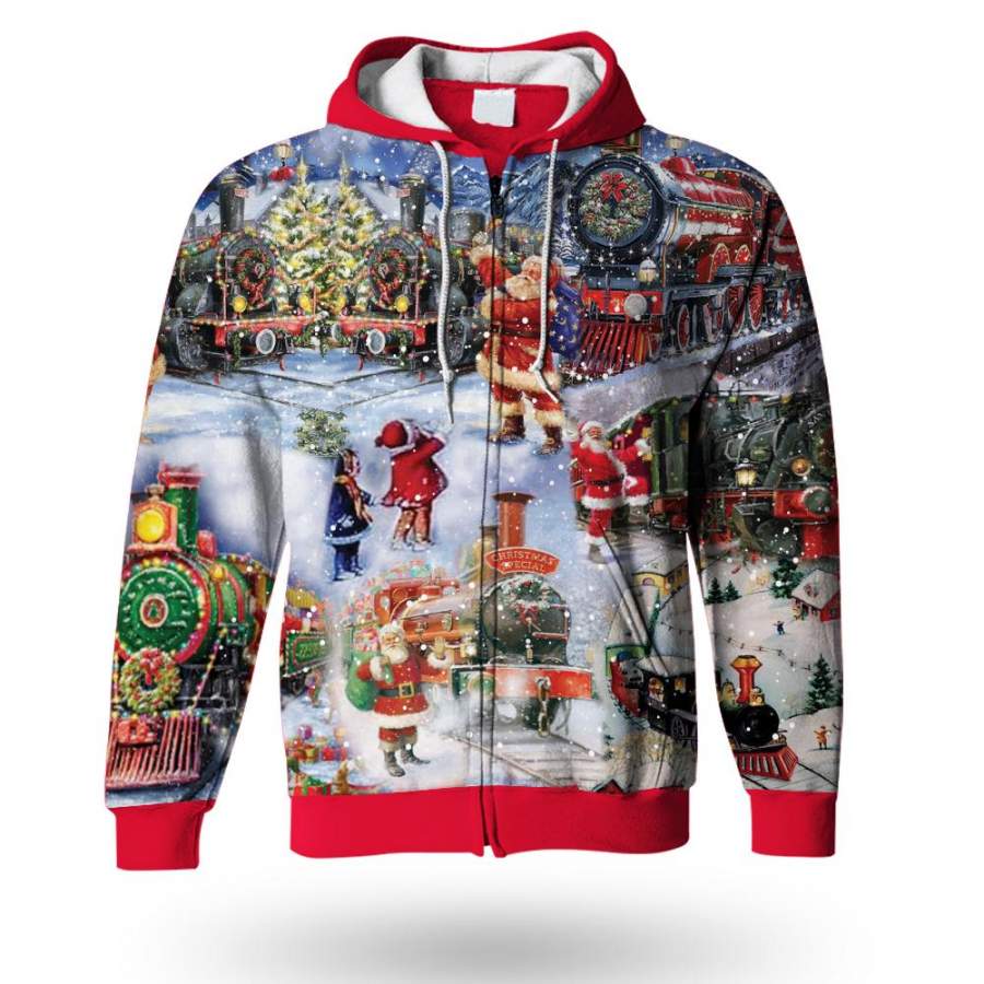 Santa Claus Train To Christmas Hoodie Merry Christmas All Over Print Hoodie For Men Women