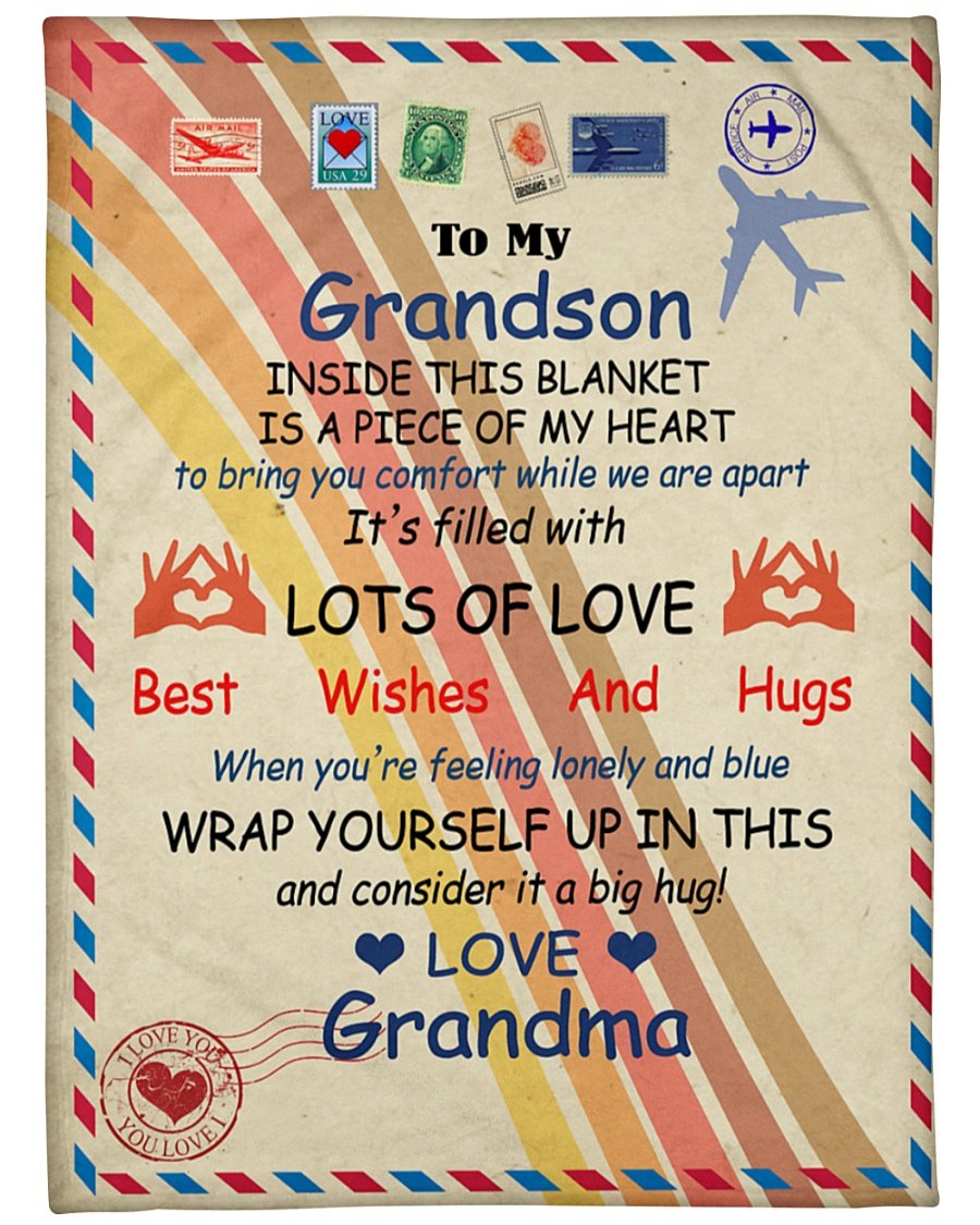 To My Grandson Best Wishes And Hugs Blanket Birthday Gift Family Gift Gift For Grandson Gift From Grandma To Grandson Home Decor Bedding Couch Sofa Soft and Comfy Cozy