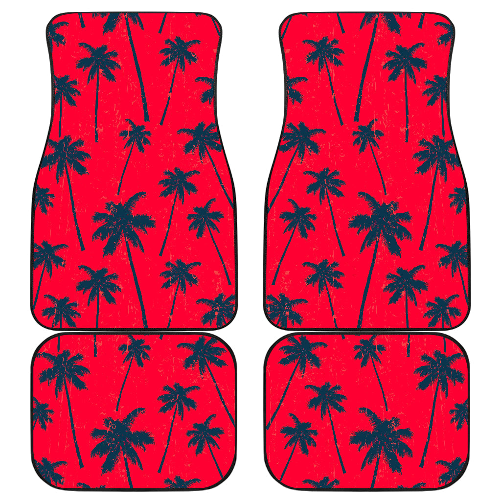 Black Red Palm Tree Pattern Print Front And Back Car Floor Mats, Front Car Mat