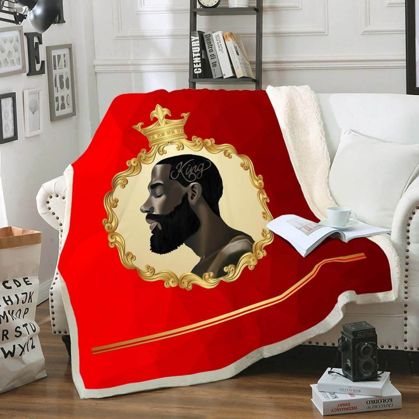 African American Cartoon Blanket Black King Art Fleece Blanket African Strength Powerful Black King Fleece Blanket