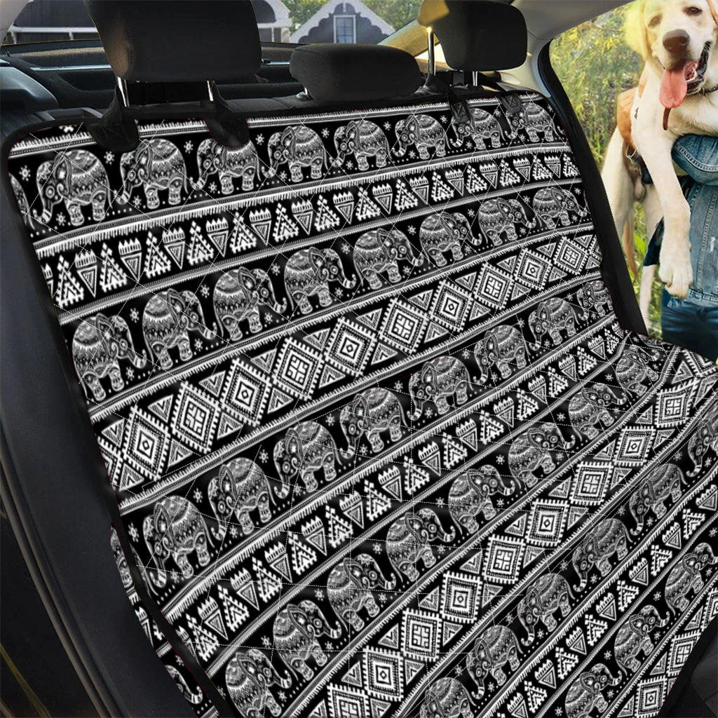 Black And White Indian Elephant Print Pet Car Back Seat Cover