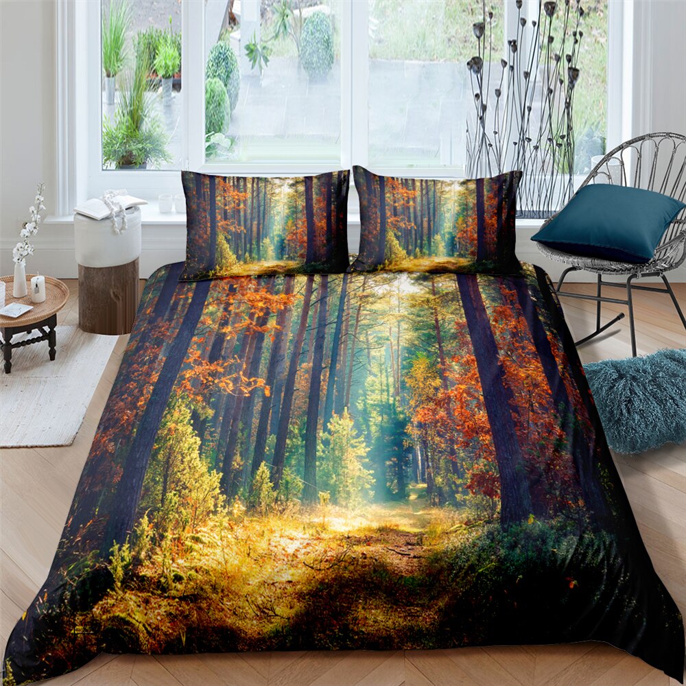 Beautiful Nature Scenery Bedding Set Bed Linen Floral Trees Duvet Cover With Pillowcase Home Decor Bedclothes Soft Cloth